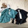 Boys' summer suit, cool and stylish baby short-sleeved shirt, Korean-style shorts, children's thin clothes, 2025 new style two-piece set details Picture
